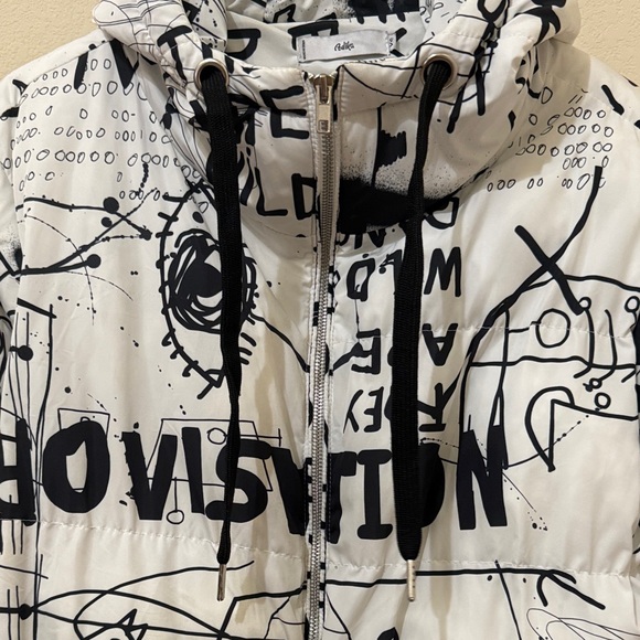 Adika Women’s Graffiti Print Puffer Jacket - White & Black XS - Picture 4 of 14